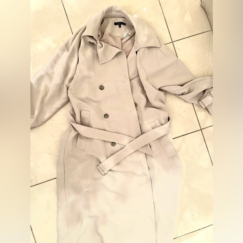 FORE stone colored belted trench coat size M